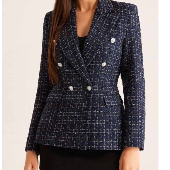 Classic Plaid Tweed Button Blazer jacket - Picture 2 of 11